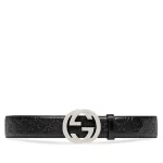 Gucci Men's Classic Black Calf Leather Belt with Double G Print, Size 85