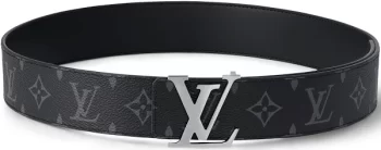Louis Vuitton LV Men's 40mm Reversible Belt in Black Calf Leather and Canvas with Silver Buckle, Color-Combination, Size 90